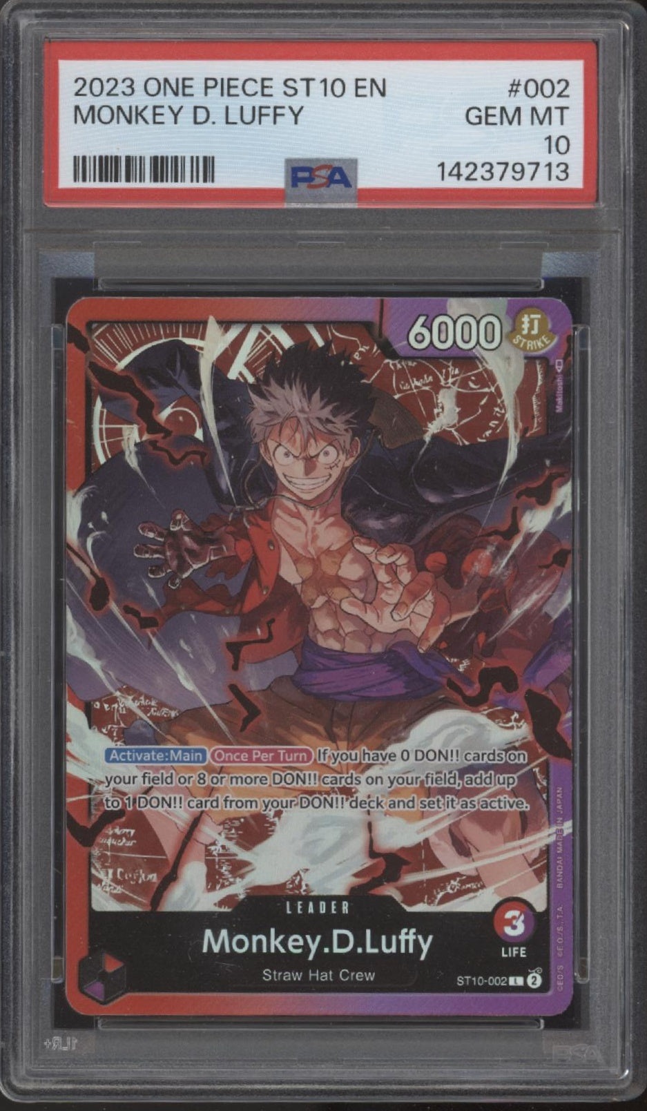 Monkey D Luffy One Piece Card Game ST10 #002 PSA 10