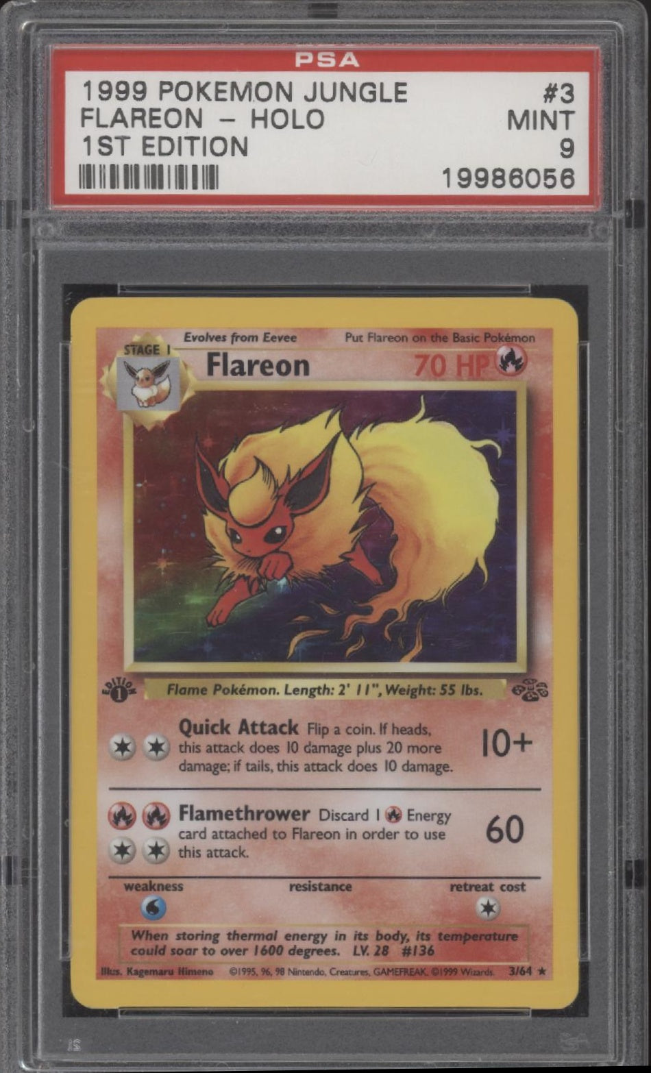 Flareon Pokemon Jungle Holo 1st Edition #3 PSA 9