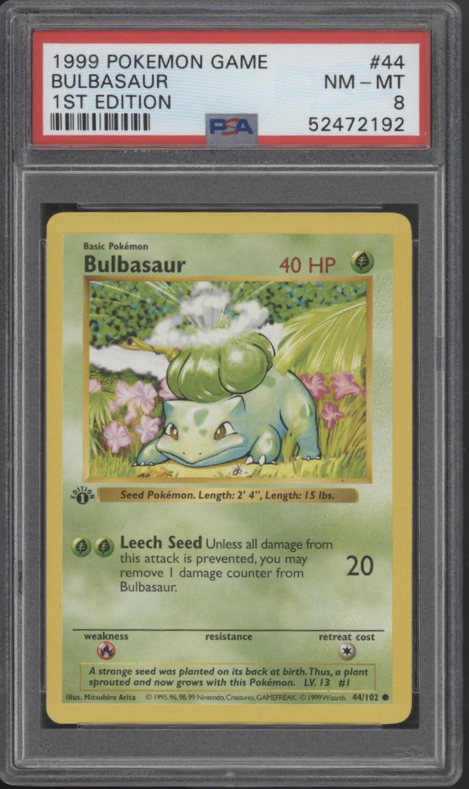 Bulbasaur Pokemon Base Set 1st Edition #44 PSA 8