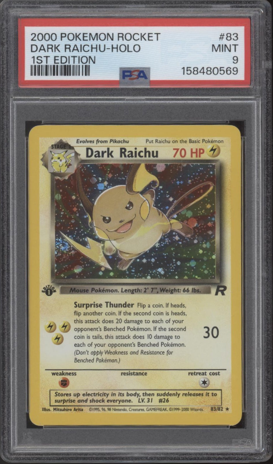 Dark Raichu Pokemon Team Rocket Holo 1st Edition #83 PSA 9 #2